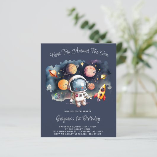 Budget Outerspace Planets 1e verjaardag uitnodigin (Staand voorkant)