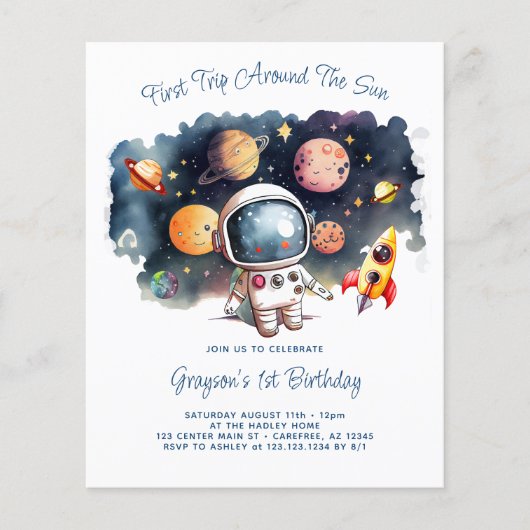 Budget Outerspace Planets Boy Verjaardag Uitnodigi (Voorkant)