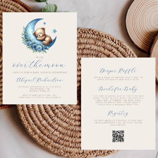 Budget Over de Maan Beer Blauw QR Code Baby Shower