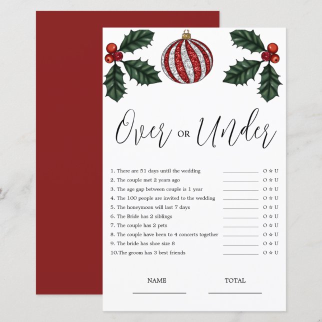 Budget Over of Onder Kerst Bruids Spel (Voorkant / Achterkant)