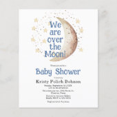 Budget Over the Moon Blue Boy Baby shower Kaart (Voorkant)