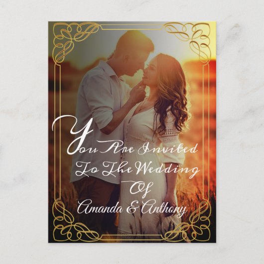 Budget overlay foto elegant bruiloft uitnodiging (Voorkant)