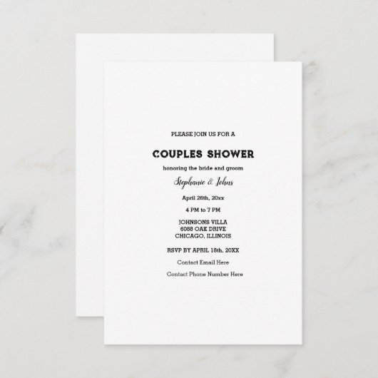 Budget Paar Douche Zwart Wit Eenvoudige Bruiloft Kaart (Voorkant / Achterkant)