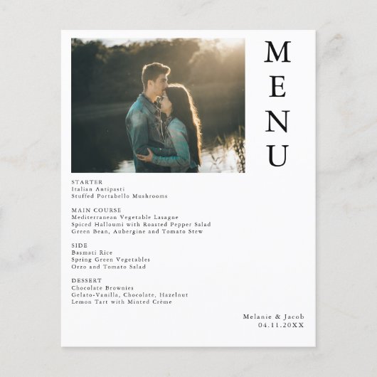 Budget paar foto bruiloft menu (Voorkant)