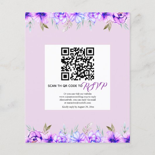 BUDGET paarbloemen QR code bruiloft uitnodiging (Achterkant)