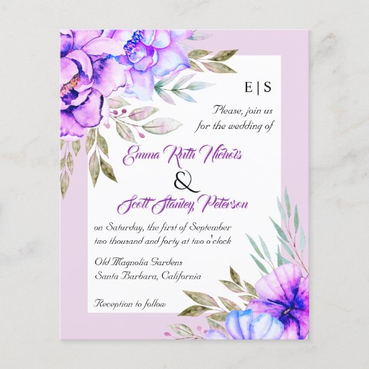 BUDGET paarbloemen QR code bruiloft uitnodiging (Voorkant)