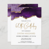 Budget Paars Agate Gold 60th Birthday Uitnodiging (Voorkant / Achterkant)