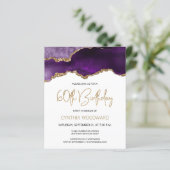 Budget Paars Agate Gold 60th Birthday Uitnodiging (Staand voorkant)