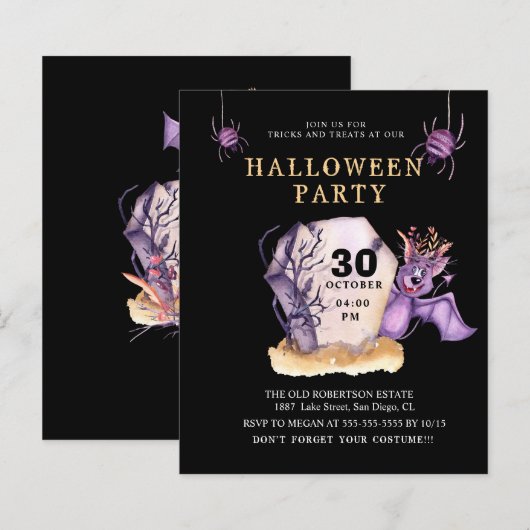Budget Paars Bat Evil Scary Halloween Flyer (Voorkant / Achterkant)