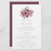 Budget Paars Berry Pink Florals Weddenschap Menu (Voorkant / Achterkant)