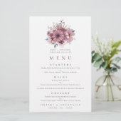 Budget Paars Berry Pink Florals Weddenschap Menu (Staand voorkant)