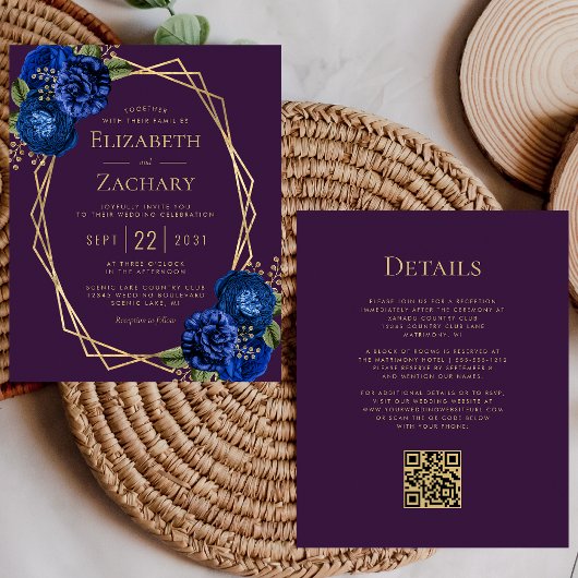 Budget Paars Blauw Bloemmotief Goud QR Code Trouwe