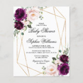 Budget Paars & Blush Pink Baby shower Uitnodiging (Voorkant)