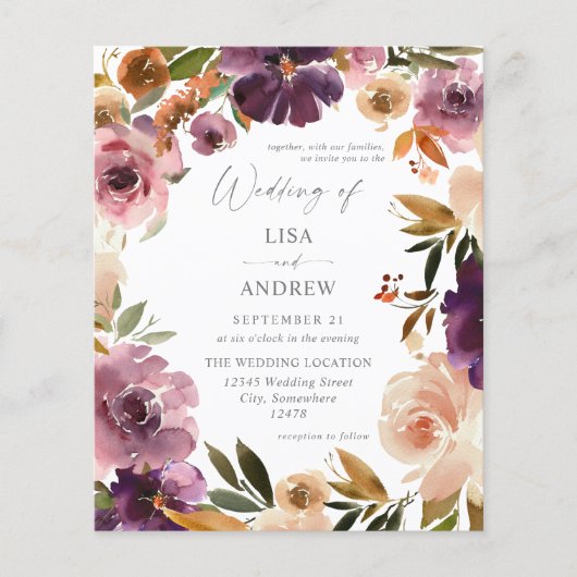 Budget Paars & Blush Pink Floral Weddenschap V3 Gr Flyer (Voorkant)