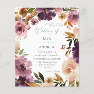Budget Paars & Blush Pink Floral Weddenschap V3 Gr Flyer