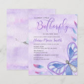 Budget Paars Butterfly Baby shower Invitation (Voorkant / Achterkant)