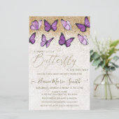 Budget Paars Butterfly Baby shower Invitation (Staand voorkant)