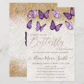 Budget Paars Butterfly Baby shower Invitation (Voorkant / Achterkant)