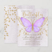 Budget Paars Butterfly Baby shower Invitation (Voorkant / Achterkant)