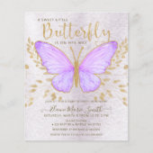 Budget Paars Butterfly Baby shower Invitation (Voorkant)