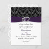 Budget Paars Damask Diamante Wedding-uitnodiging (Voorkant / Achterkant)