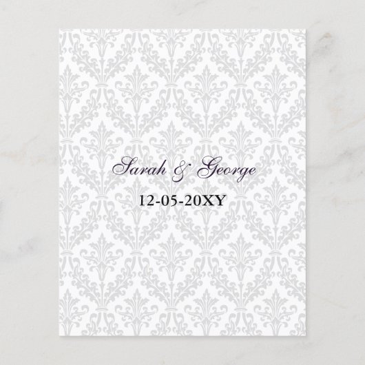 Budget Paars Damask Diamante Wedding-uitnodiging (Achterkant)