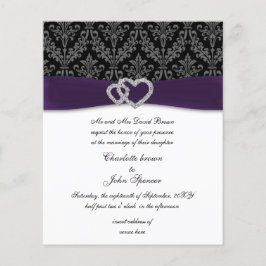 Budget Paars Damask Diamante Wedding-uitnodiging