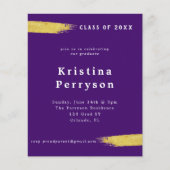 Budget Paars en Gold Afstuderen Uitnodiging (Voorkant)