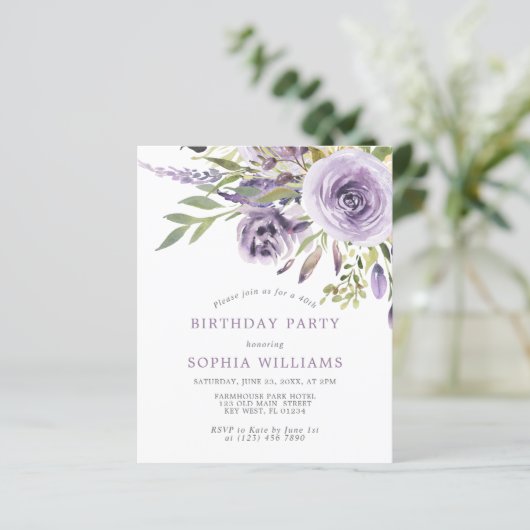 Budget Paars Floral Birthday Party (Staand voorkant)