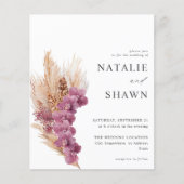 Budget Paars Floral Boho Wedding Flyer (Voorkant)