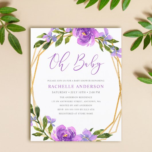 Budget Paars Floral Geometric Girl Baby shower