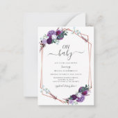 Budget Paars Floral Geometric Girl Baby shower Notitiekaartje (Voorkant)