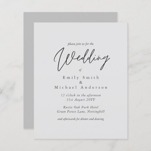 BUDGET Paars Geel Grijs Kleuren Huwelijksuitnodigi (Voorkant / Achterkant)