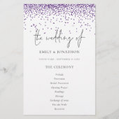Budget Paars Glitter Script Wedding Programme (Voorkant)
