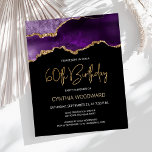 Budget Paars Gold Agate 60th Birthday Invitation<br><div class="desc">Deze trendy 60ste verjaardagsuitnodiging bevat een waterverf afbeelding van een geo van een geweer in de schaduw van paars met faux goudhoogtepunten. De woorden "60th Birthday" staan in faux goudglitter in decoratief modern handschrift. Pas het met de naam van de eer in gouden gekleurde teksten en de details in wit...</div>