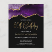 Budget Paars Gold Agate 90th Birthday Invitation (Voorkant)