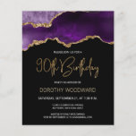 Budget Paars Gold Agate 90th Birthday Invitation<br><div class="desc">Deze trendy 90ste verjaardagsuitnodiging bevat een waterverf afbeelding van een geo van een geweer in de schaduw van paars met faux goudhoogtepunten. De woorden "90th Birthday" staan in faux goudglitter in decoratief modern handschrift. Pas het met de naam van de eer in gouden gekleurde teksten en de details in wit...</div>