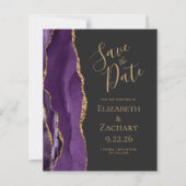 Budget Paars Gold Agate Dark Save the Date (Voorkant)