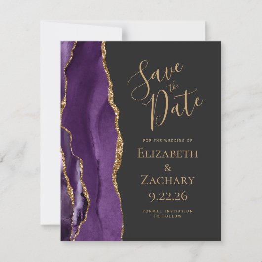 Budget Paars Gold Agate Dark Save the Date (Voorkant)