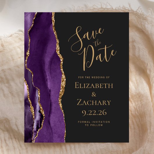 Budget Paars Gold Agate Dark Save the Date