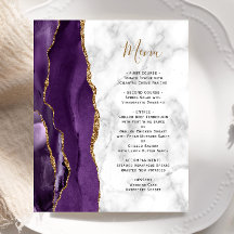 Budget Paars Gold Agate Marble Wedding Menu