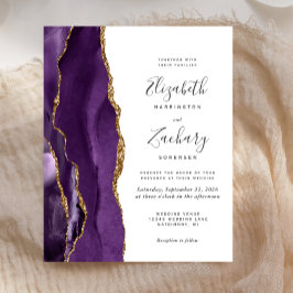 Budget Paars Gold Agate Modern Wedding Invitation