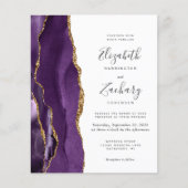 Budget Paars Gold Agate Modern Wedding Invitation (Voorkant)