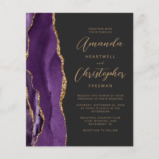 Budget Paars Gold Agate Slate Weddenschap (Voorkant)