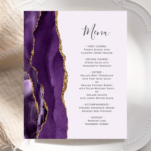 Budget Paars Gold Agate Wedding Menu