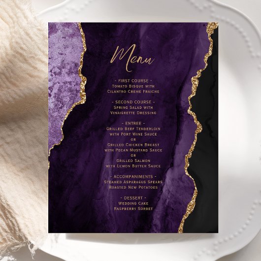 Budget Paars Gold Agate Wedding Menu