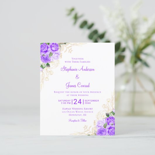 Budget Paars Gold Floral Weddenschap (Staand voorkant)