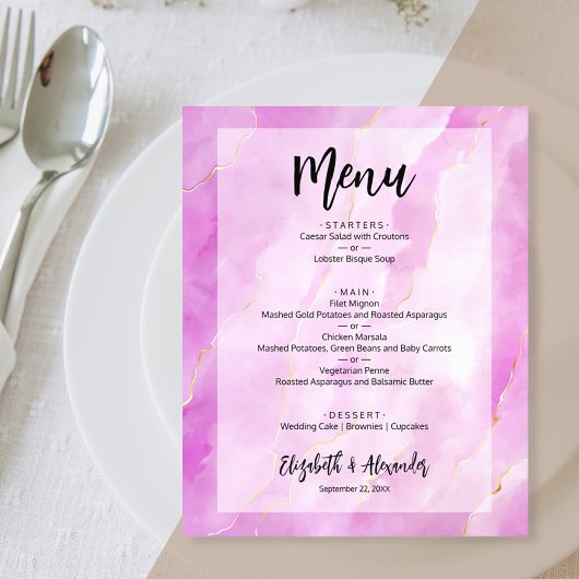 Budget Paars Gold Marble Wedding Menu
