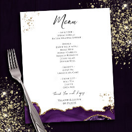 Budget Paars Gold Marble Wedding Menu Flyer