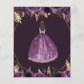 Budget Paars Gold Princess Sweet 16 Uitnodiging (Achterkant)